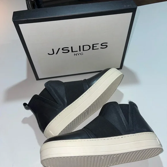 J/Slides NYC Holland Black Leather Platform Sneaker 9 - Picture 4 of 7